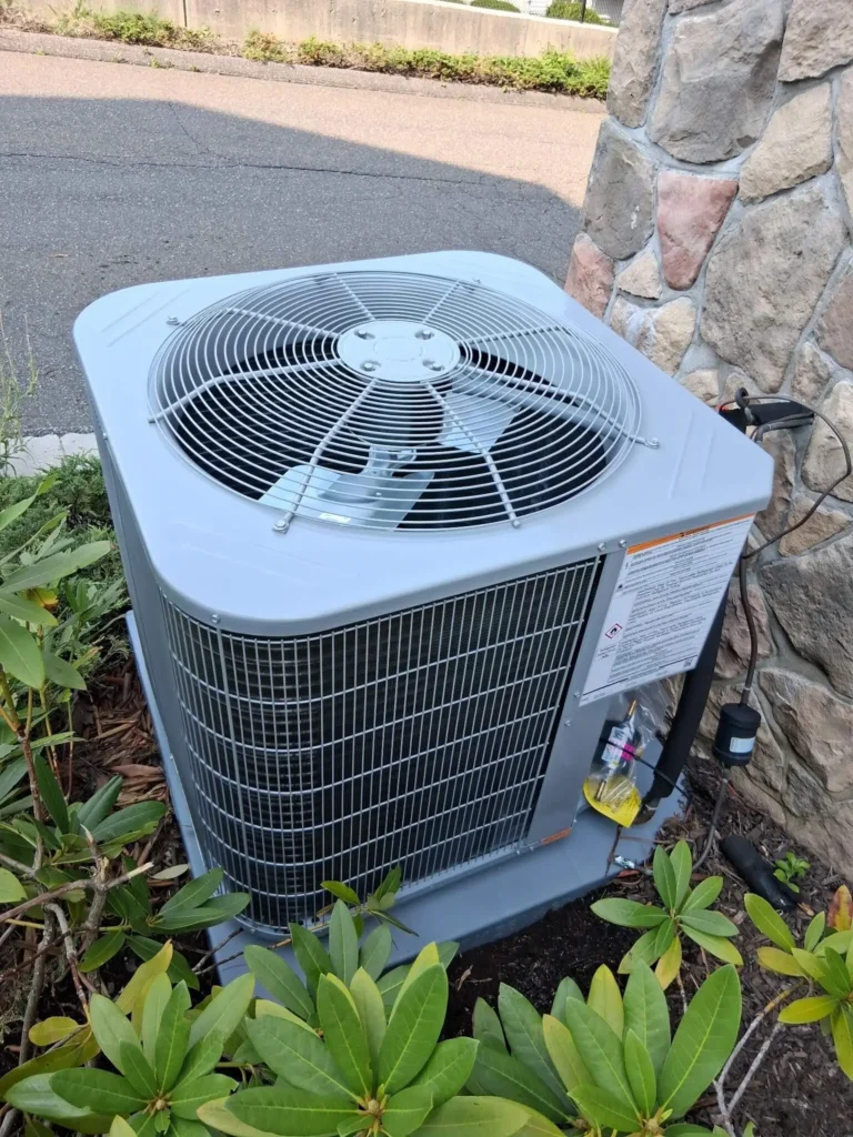 An AC condensing unit after running gauge test for a residential unit in Fairfield, CT